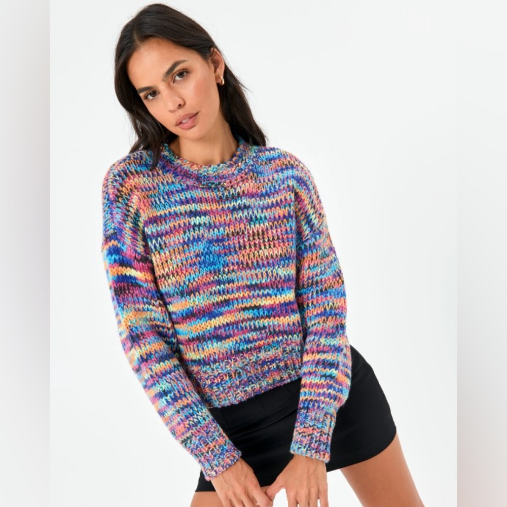 Glassons Colorful Rainbow Crochet Knit Jumper Pullover Sweater - M